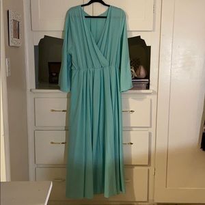 Aqua v neck floor length dress